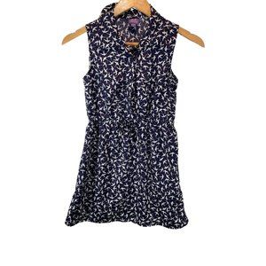 Size: Large (14-16Y) - Navy/White/Pink Swallow Print Button Up Collared Dress